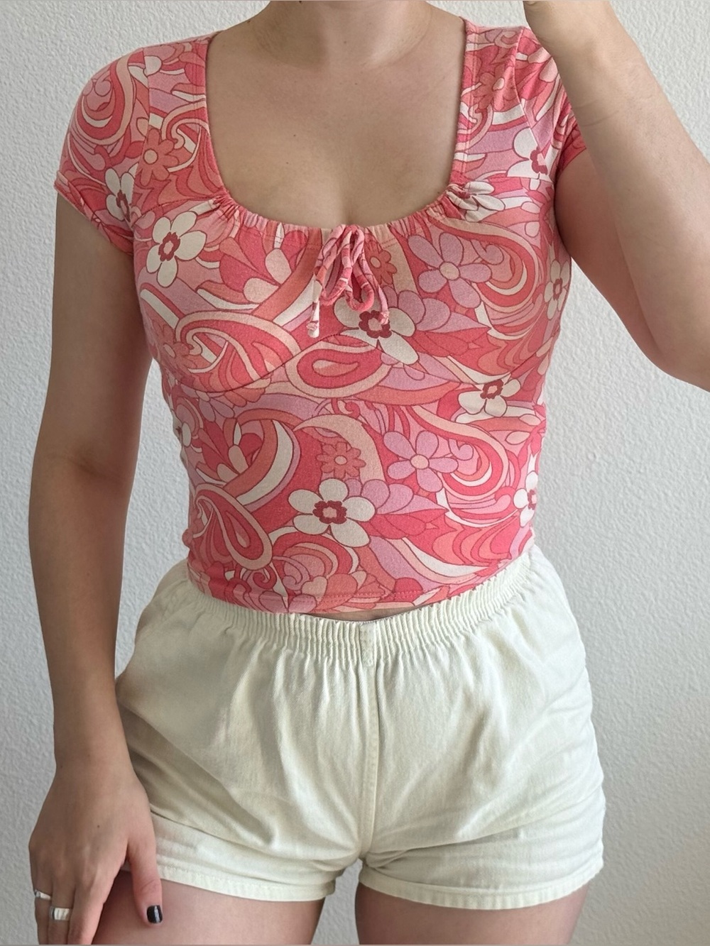 Hollister Cropped Top Milkmaid Floral Paisley 70s